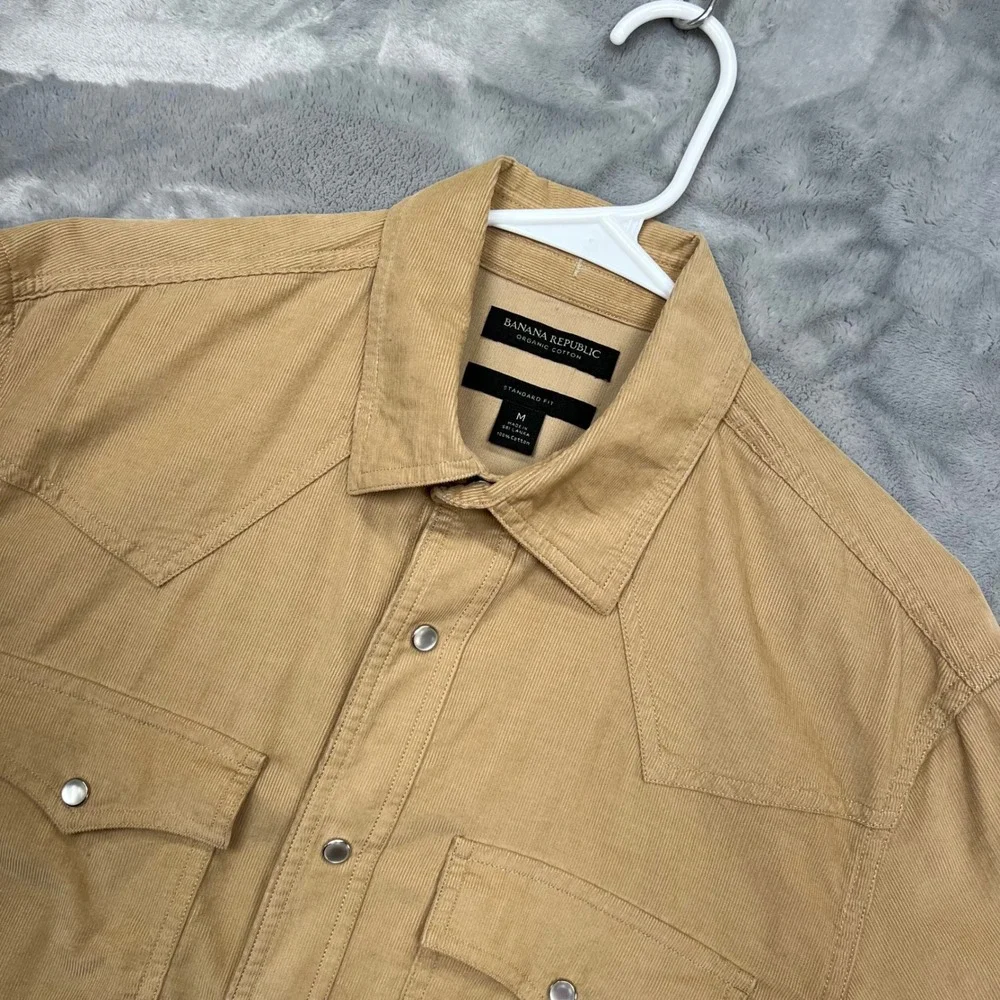 Banana Republic Western Shirt Mens Medium Tan Corduroy Snap Front Organic Cotton